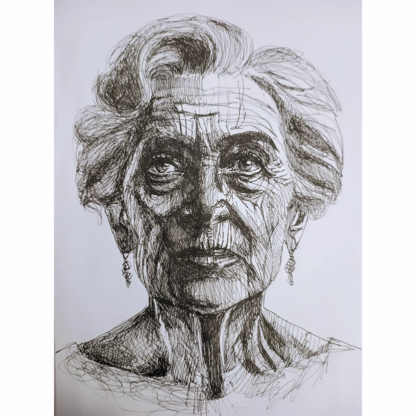 Portret starszej kobiety, tusz